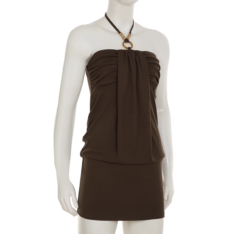 Cute Brown Halter-neck Sheath Short Summer Dresses Party Dress Homecoming Dress DP6341