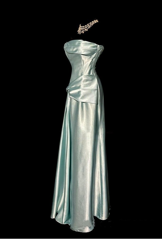 Elegant Aqua Green Satin Strapless Sheath Prom Dress DP8476