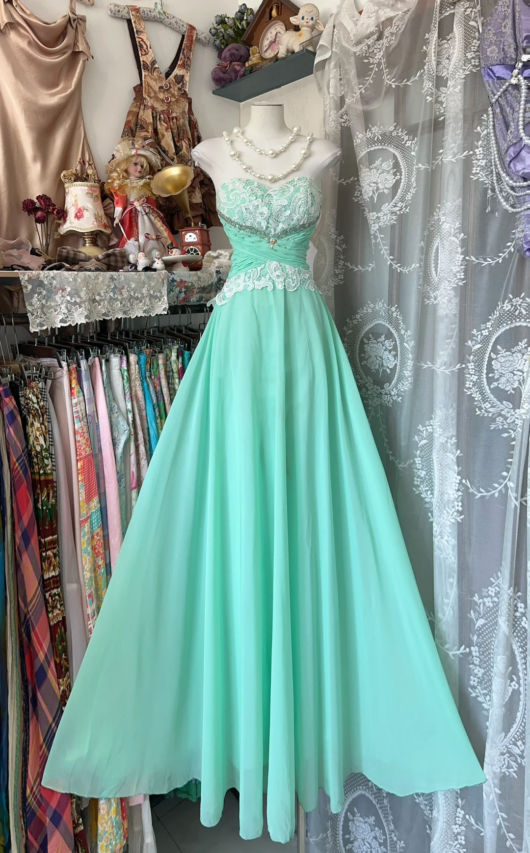Elegant Mint Green Applique Sweetheart Strapless A-Line Long Prom Dress Evening Dress DP6384