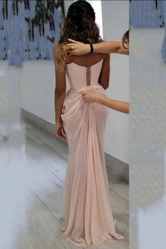 Light Pink Sweetheart Appliques Chiffon Long Party Dress Birthday Gown, DP3825