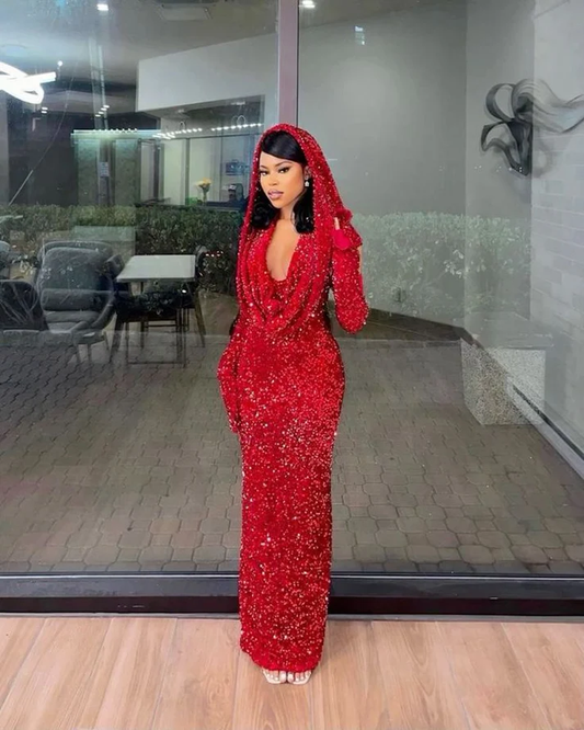 Robe de bal sirène noire à sequins, longueur au sol, pour fille, DP2369