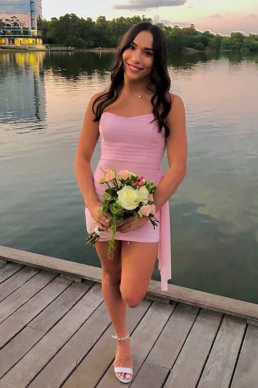 Vintage Simple Sheath Chiffon Strapless Homecoming Dress Party Dress Cocktail Dress DP6684