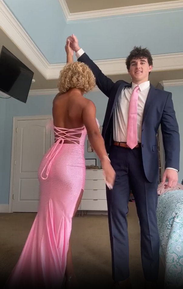 Pink Strapless Beading Feather Black Girl Long Prom Dress with Slit, DP2583