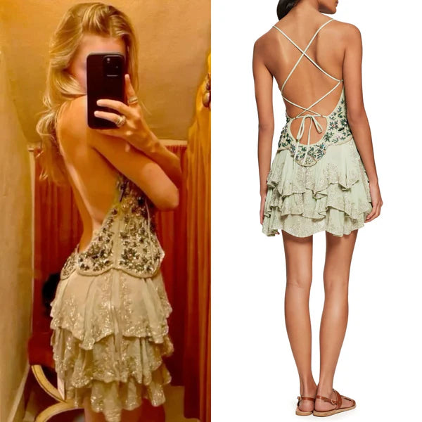 Vintage Green Embroidery Beaded Homecoming Dress A-Line Backless Party Dress Short Cocktail Dress, DP6552