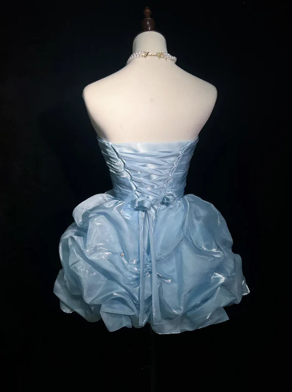 Vintage Sweetheart A-Line Homecoming Dress Ruffle Strapless Party Dress Short Cocktail Dress, DP6557
