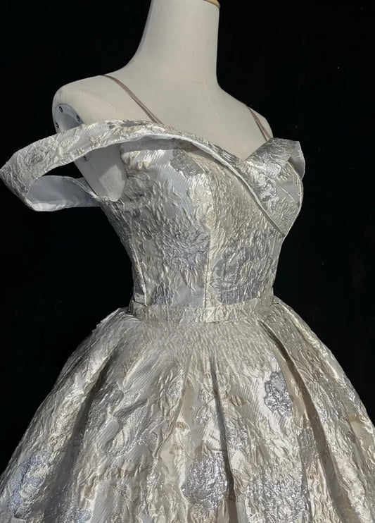 Robe de soirée trapèze argentée vintage à bretelles spaghetti, robe de cocktail courte, DP6556