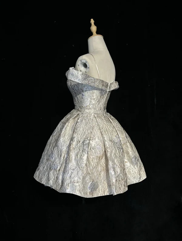 Vintage Silvery A-Line Homecoming Dress Spaghetti Strap Party Dress Short Cocktail Dress, DP6556