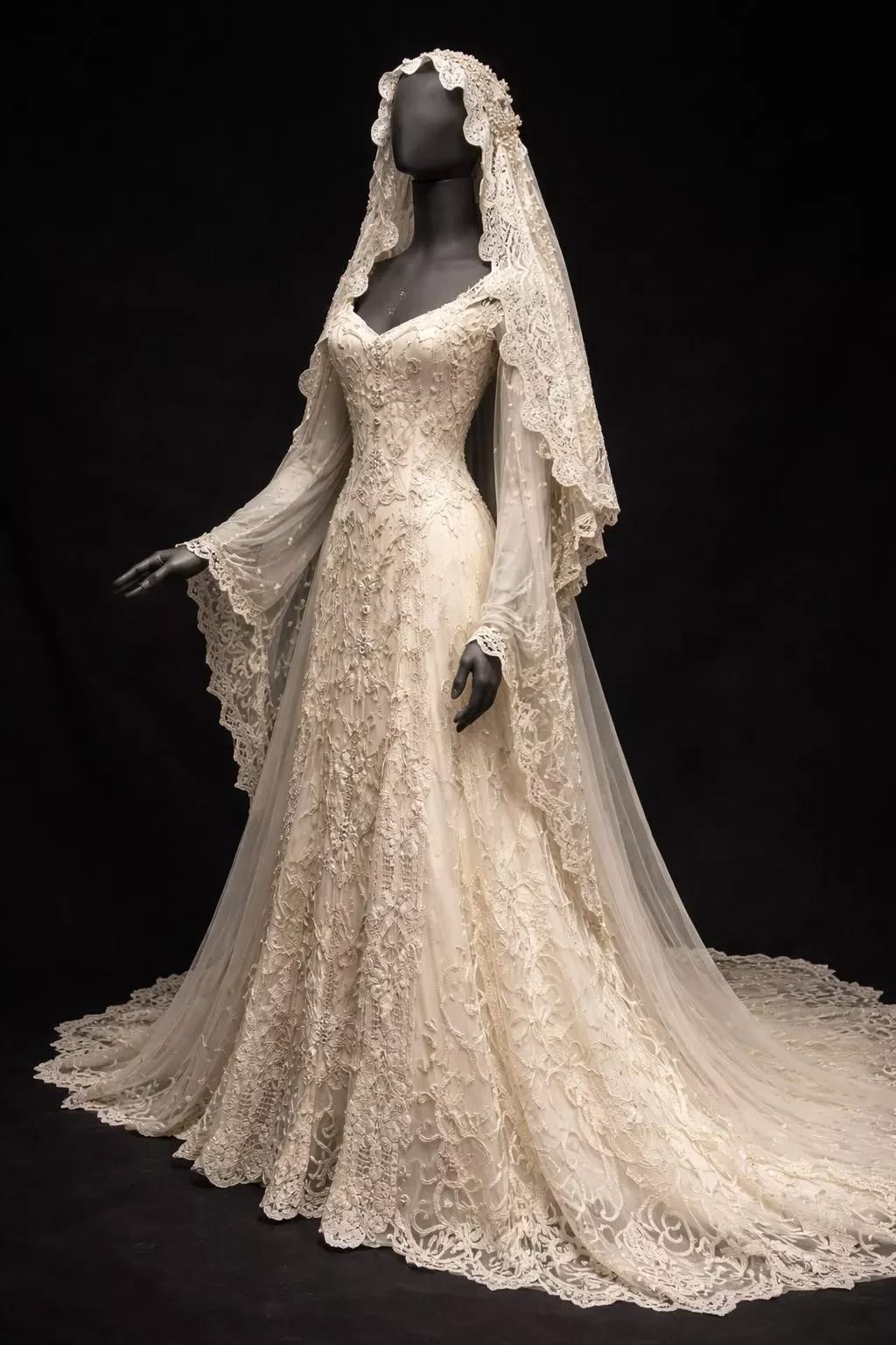 Elegant White Lace wedding Dress A-Line Bridal Dress V-neck Bridal Gown DM001