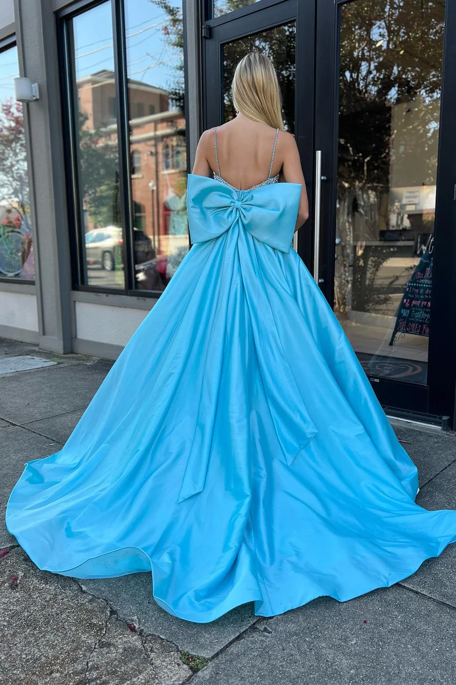Robe de bal longue trapèze à perles et nœud bleu princesse, robe d'anniversaire, DP1025