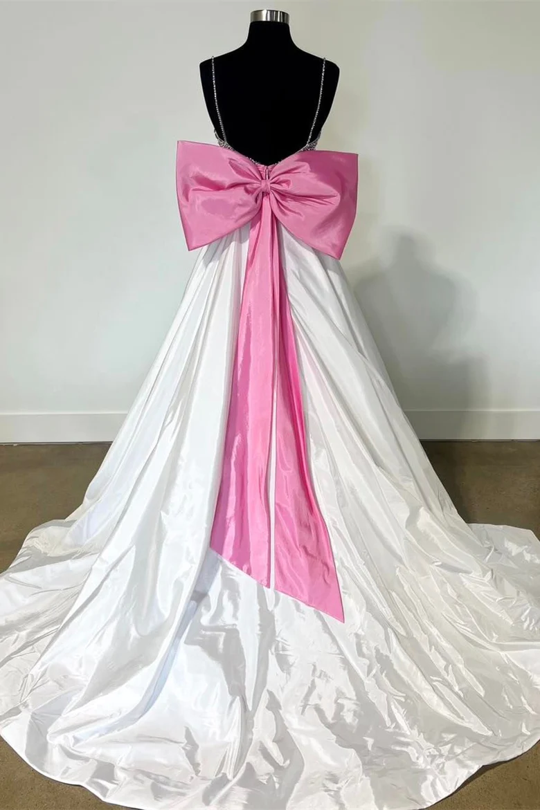 Robe de bal longue trapèze à perles et nœud bleu princesse, robe d'anniversaire, DP1025