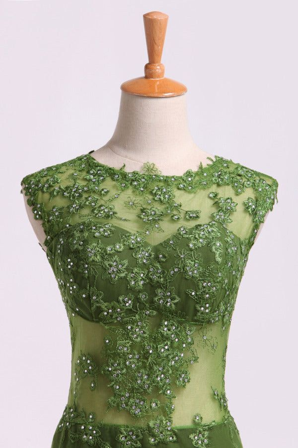 Green Backless Appliques Beading Formal Prom Party Dress,DP1069