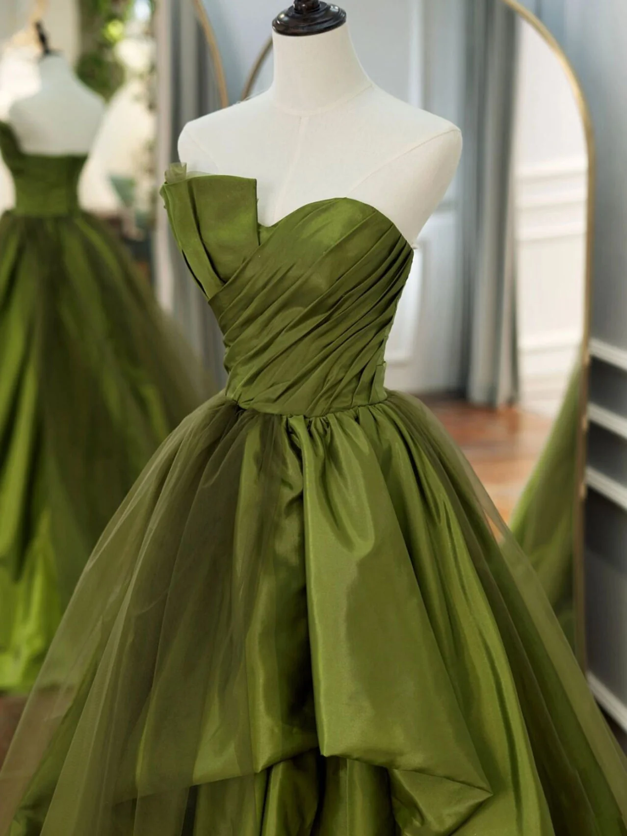Green Strapless Tulle Formal Prom Dress Evening Gown,DP1077