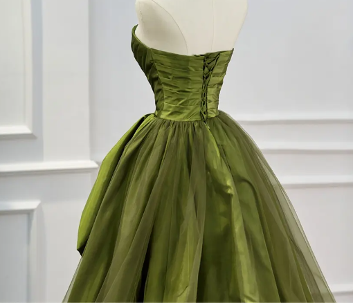 Green Strapless Tulle Formal Prom Dress Evening Gown,DP1077