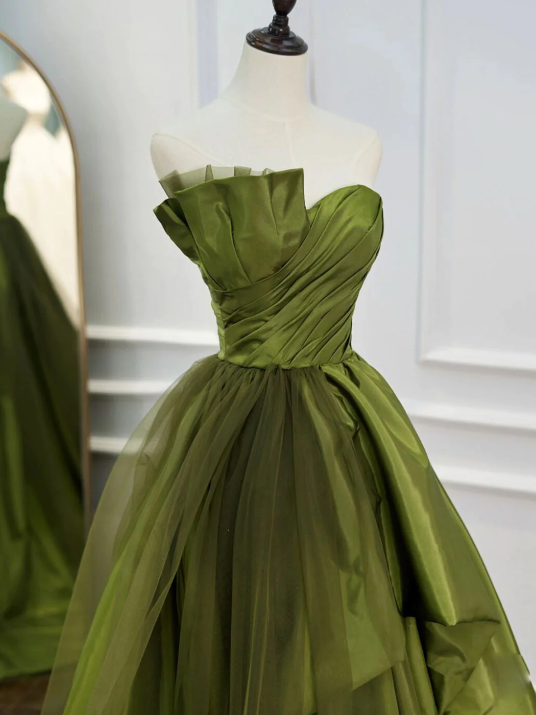 Green Strapless Tulle Formal Prom Dress Evening Gown,DP1077
