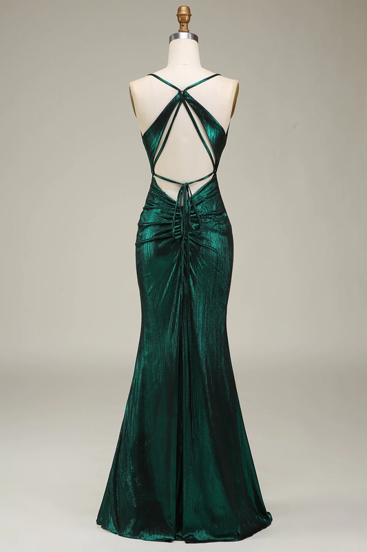 Green Backless Long Prom Dress Evening Party Dress with Slit,DP1083