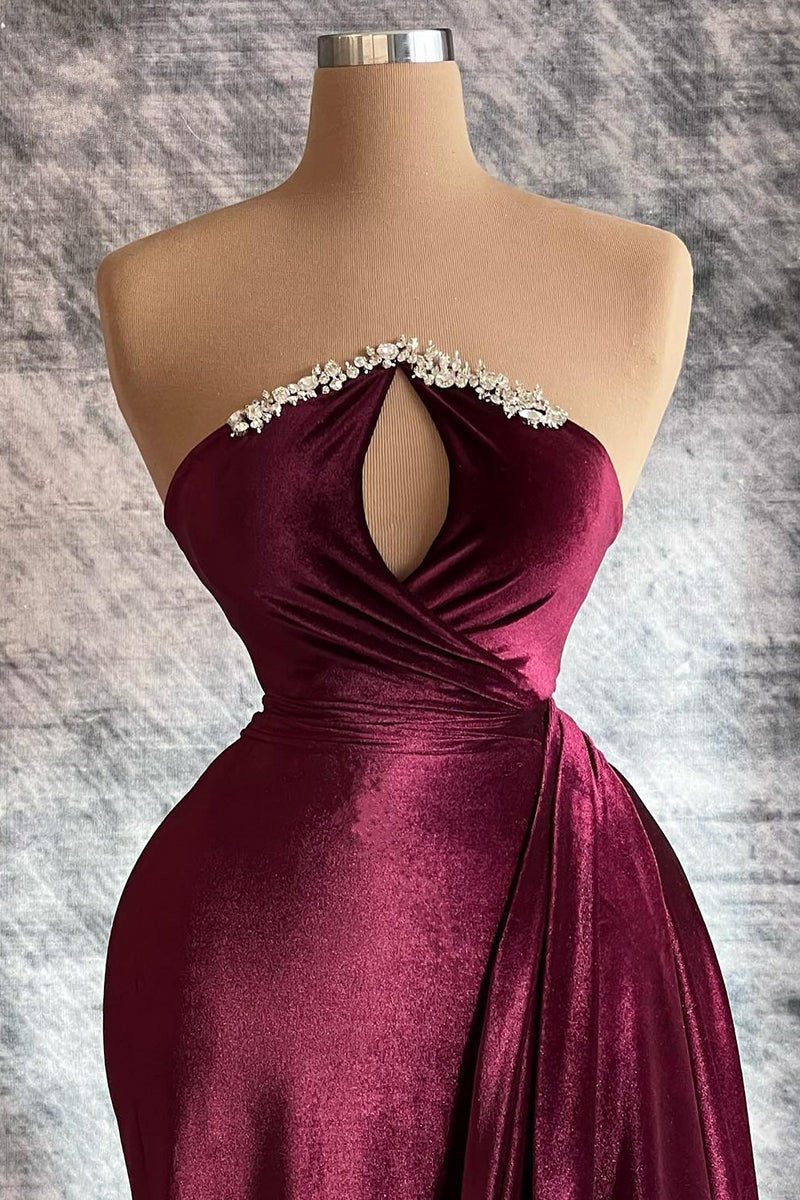 Long Velvet Sequined Detachable Sleeves Prom Dress With Train,DP1112