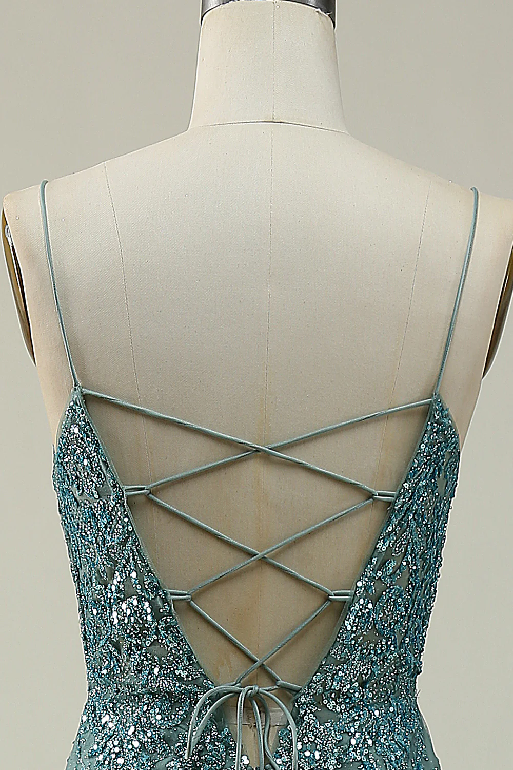 Green V Neck Spaghetti Straps Long Prom Dress With Split Front,DP1128