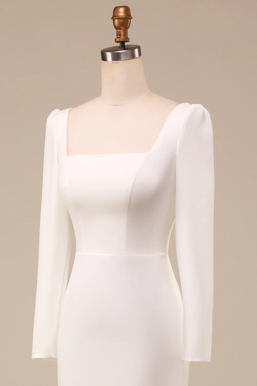 Elfenbeinfarbenes Meerjungfrau-Brautkleid mit quadratischem Ausschnitt und langen Ärmeln, formelles Partykleid, DP1130