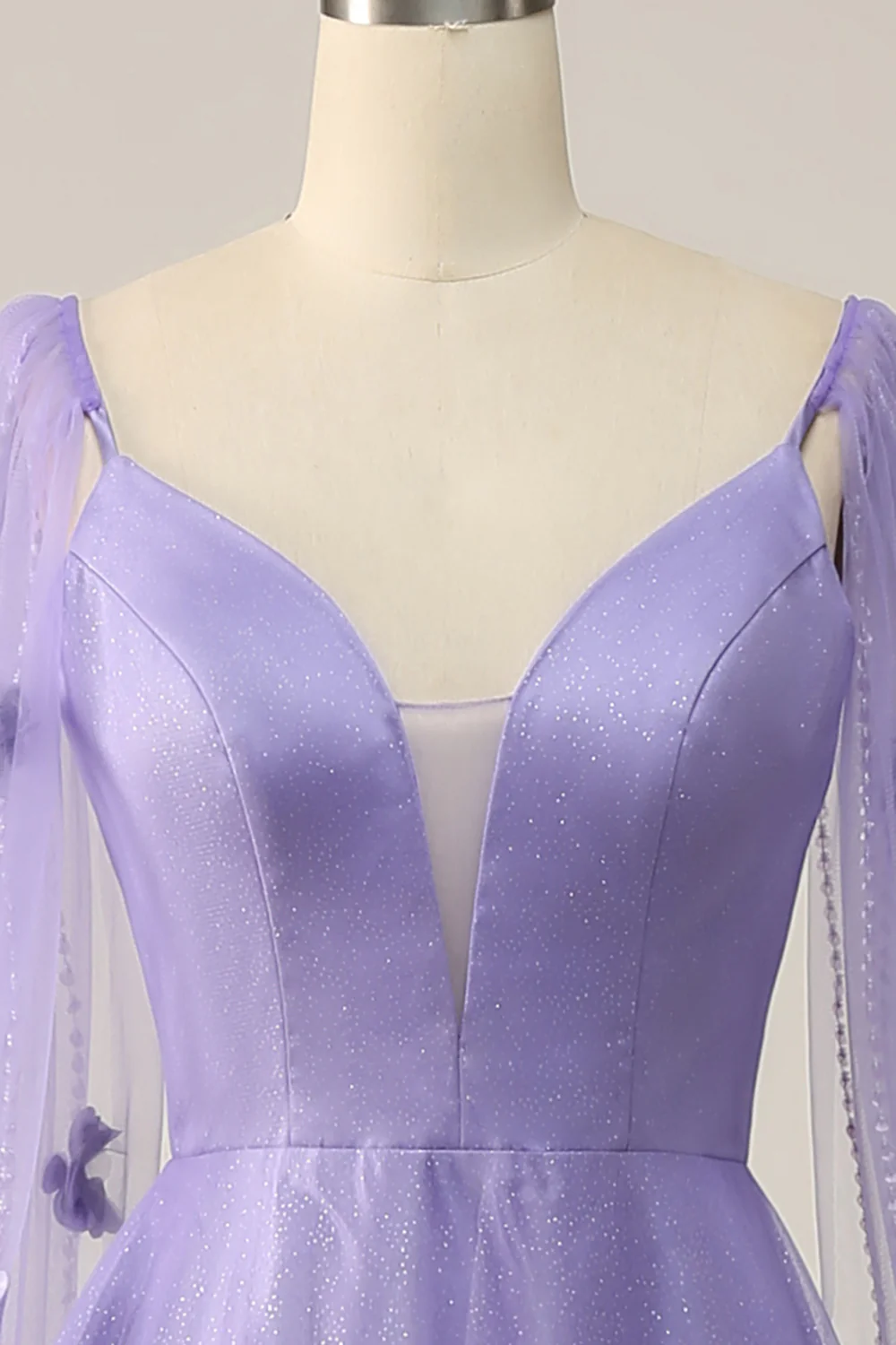 Purple Cape Sleeves Long Prom Dress With 3d Flowers,DP1143