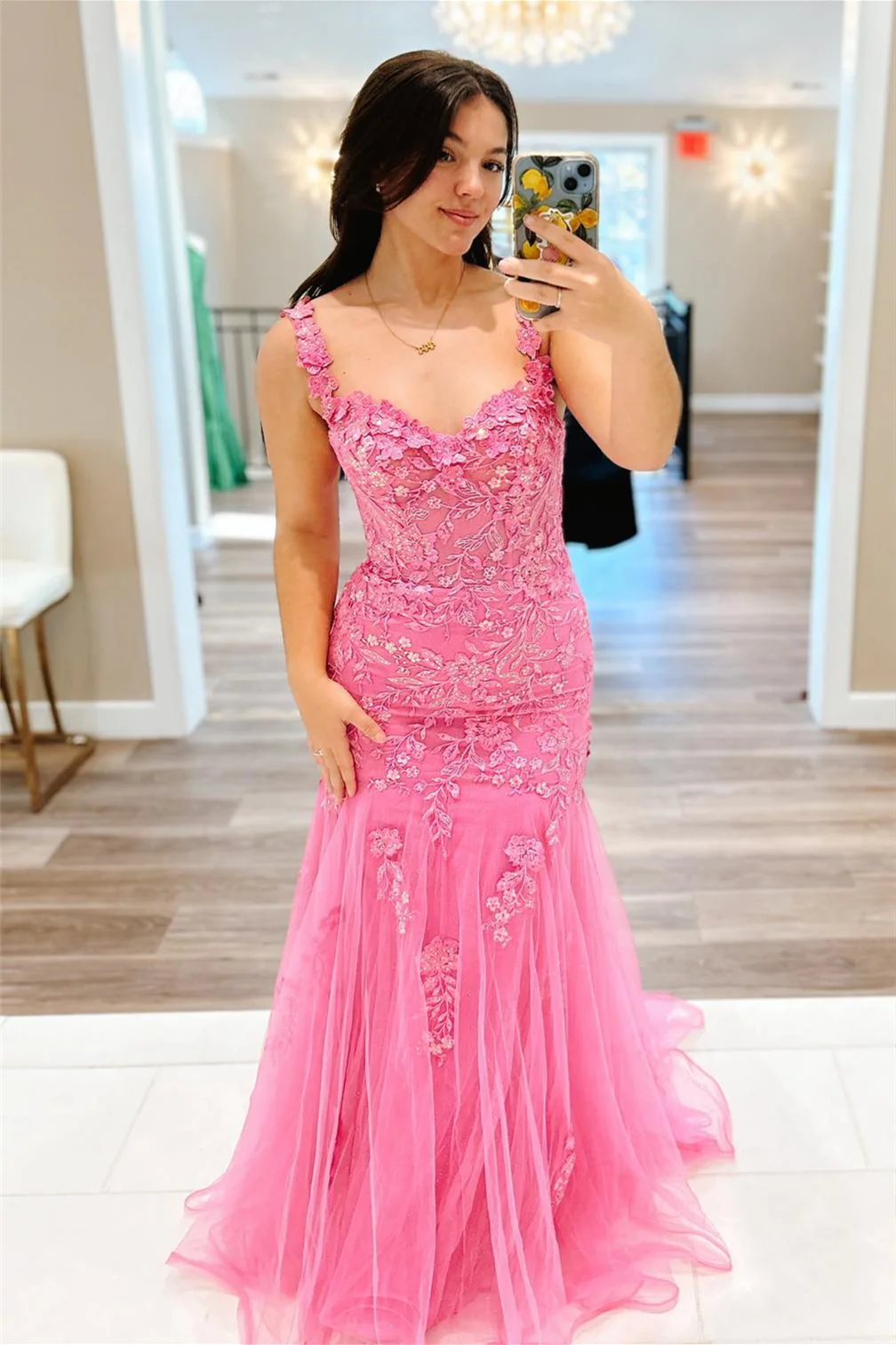 Rosa Off-Shoulder Meerjungfrau Langes Ballkleid mit Blumenapplikationen,DP1159