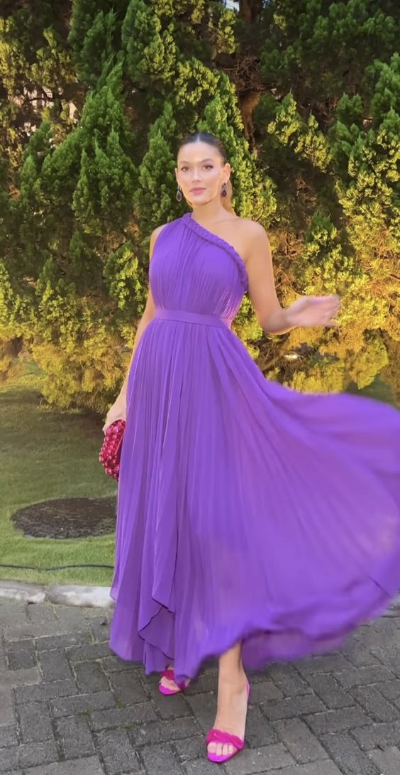 Lila One-Shoulder A-Linie Langes Ballkleid,DP1193