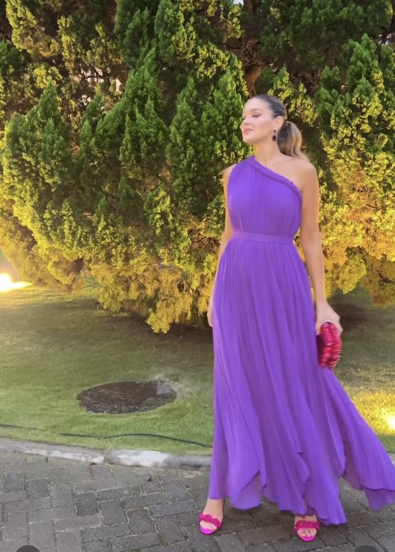 Lila One-Shoulder A-Linie Langes Ballkleid,DP1193