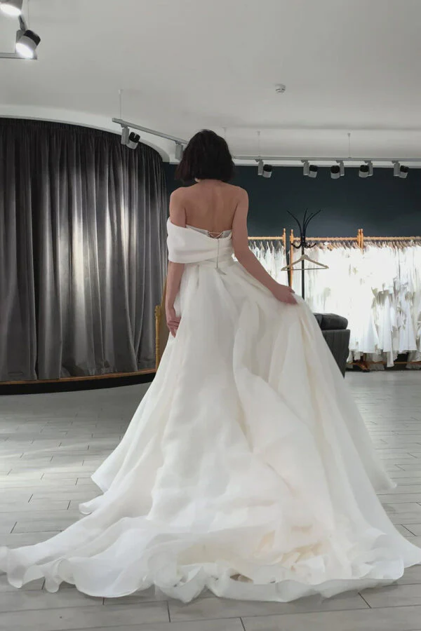Robe de mariée simple en organza, asymétrique, ivoire, coupe trapèze, longue, robe de bal, DP1245