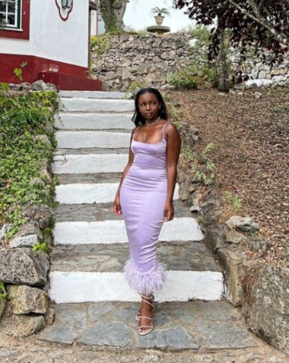 Lilac Spaghetti Straps Sheath Ankle Length Party Dress with Feather,DP1279