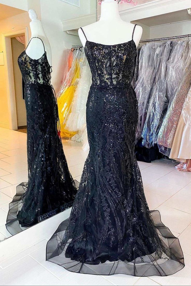 Light Blue Straps Tulle Sequins Mermaid Long Prom Dress,DP1360