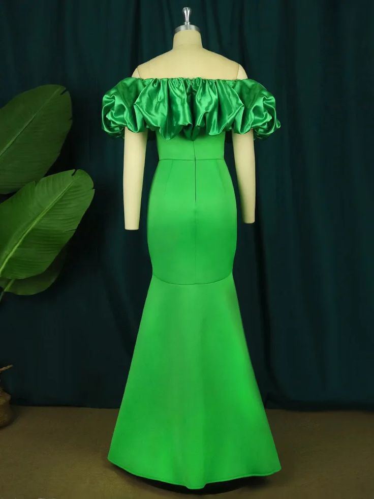 Green Off-The-Shoulder Mermaid Black Girl Long Prom Dress Wedding Guest Dress,DP1368