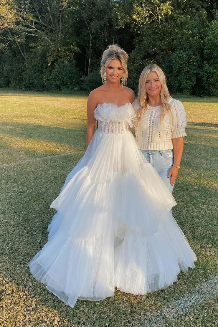 Robe de bal longue en tulle blanc coupe trapèze, robe de mariée simple, DP1389