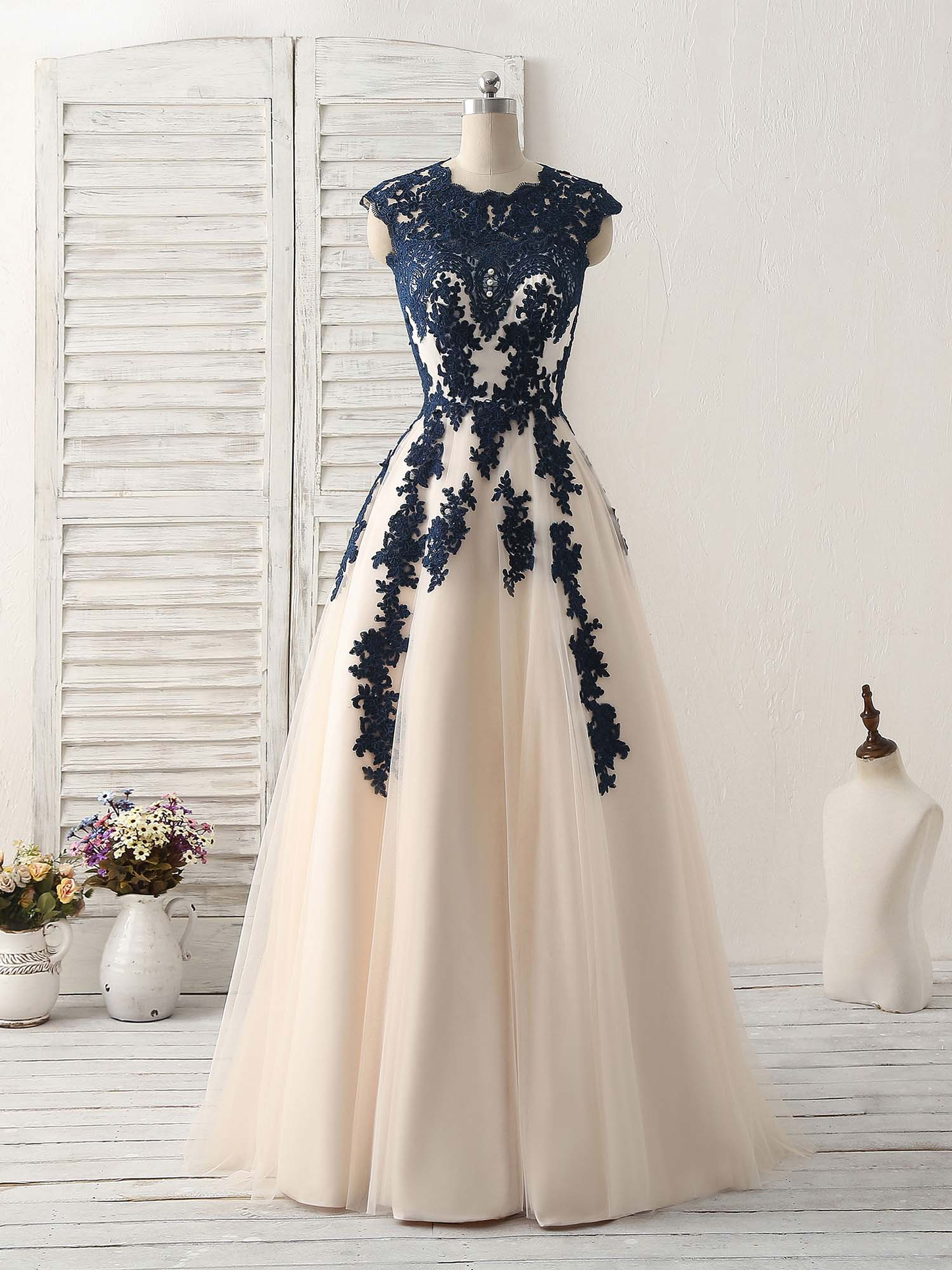 Robe de soirée trapèze en tulle avec appliques, robe de demoiselle d'honneur, DP1440