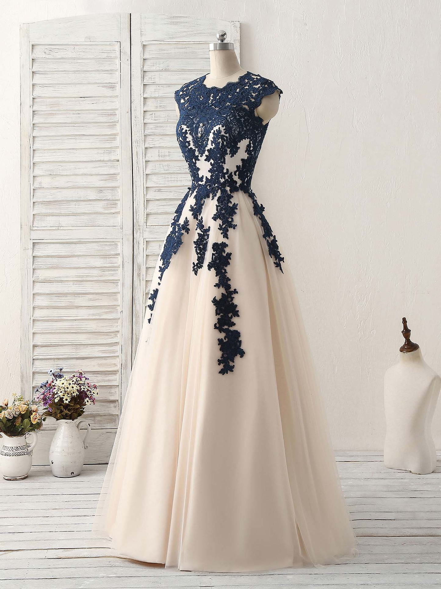 Robe de soirée trapèze en tulle avec appliques, robe de demoiselle d'honneur, DP1440