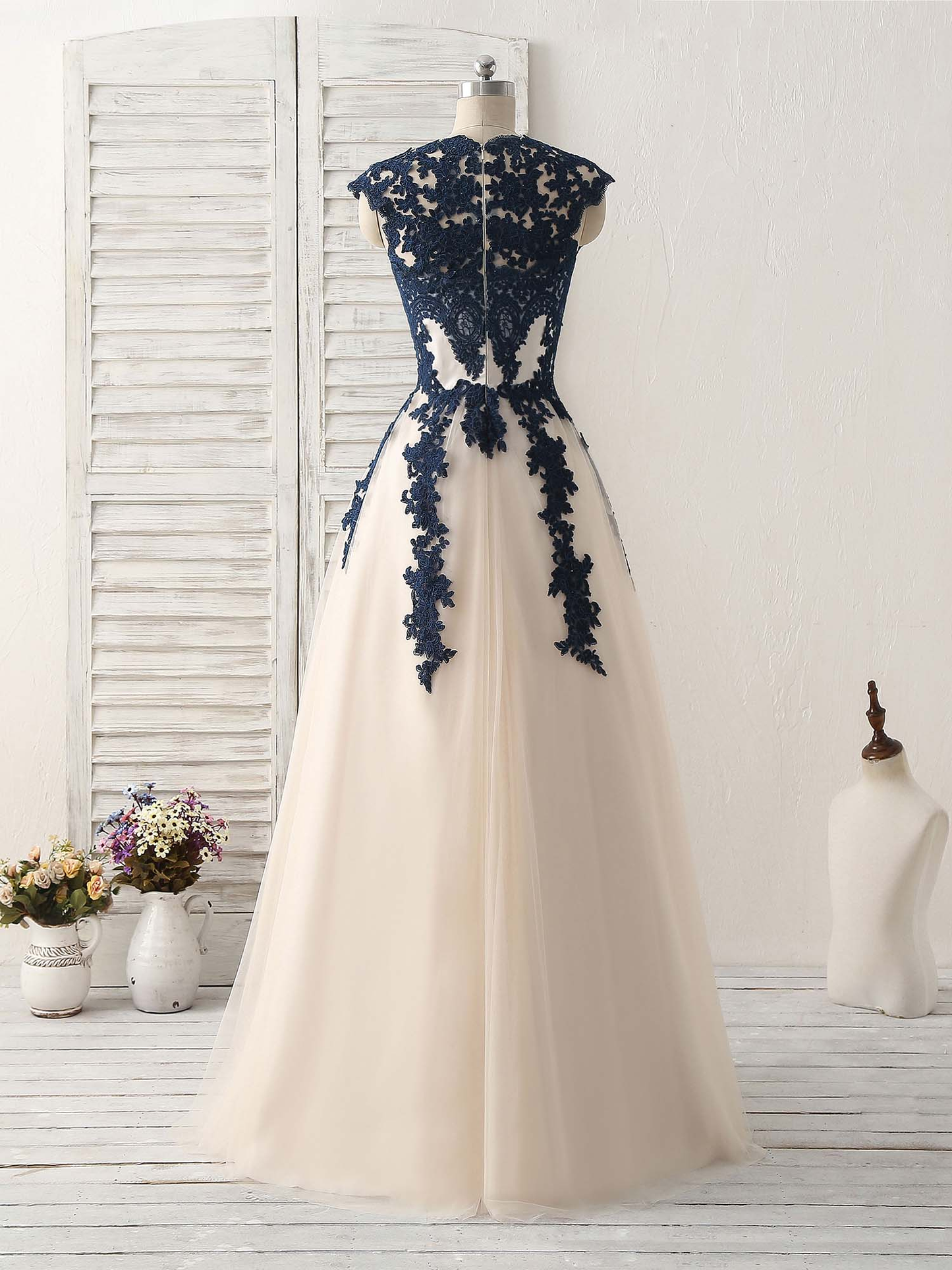 Robe de soirée trapèze en tulle avec appliques, robe de demoiselle d'honneur, DP1440