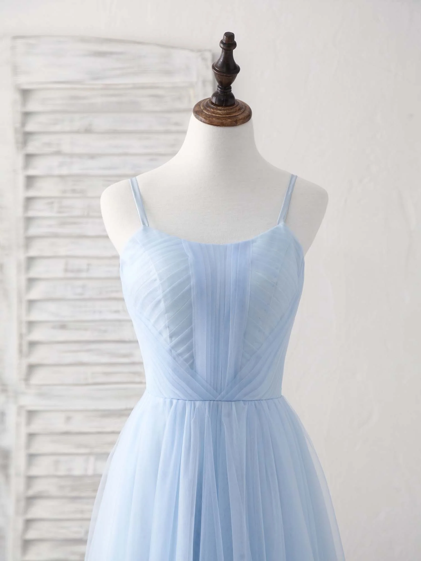Hellblaues A-Linien-Partykleid aus Tüll für formelle Anlässe, Brautjungfernkleid, DP1442