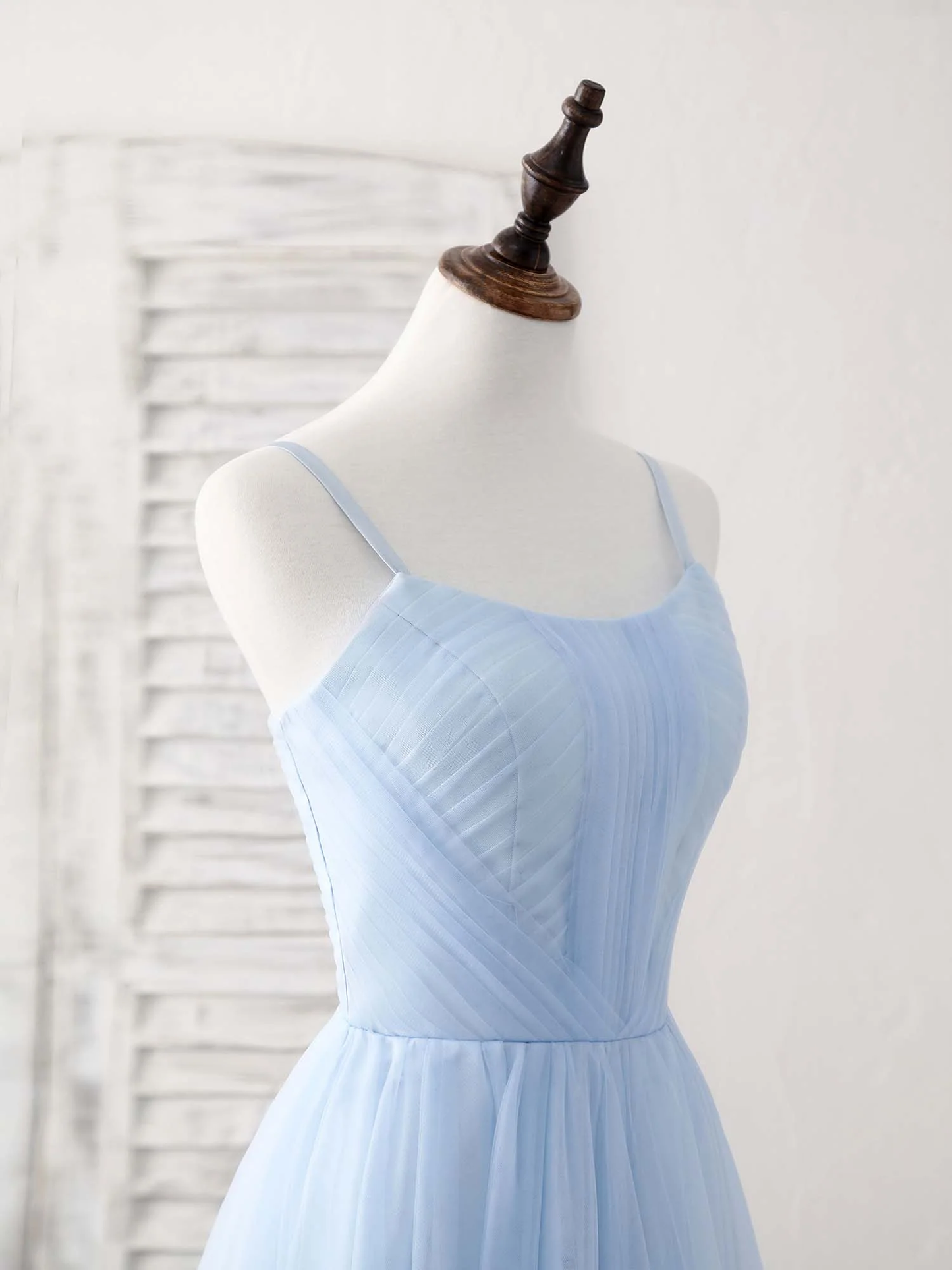 Hellblaues A-Linien-Partykleid aus Tüll für formelle Anlässe, Brautjungfernkleid, DP1442