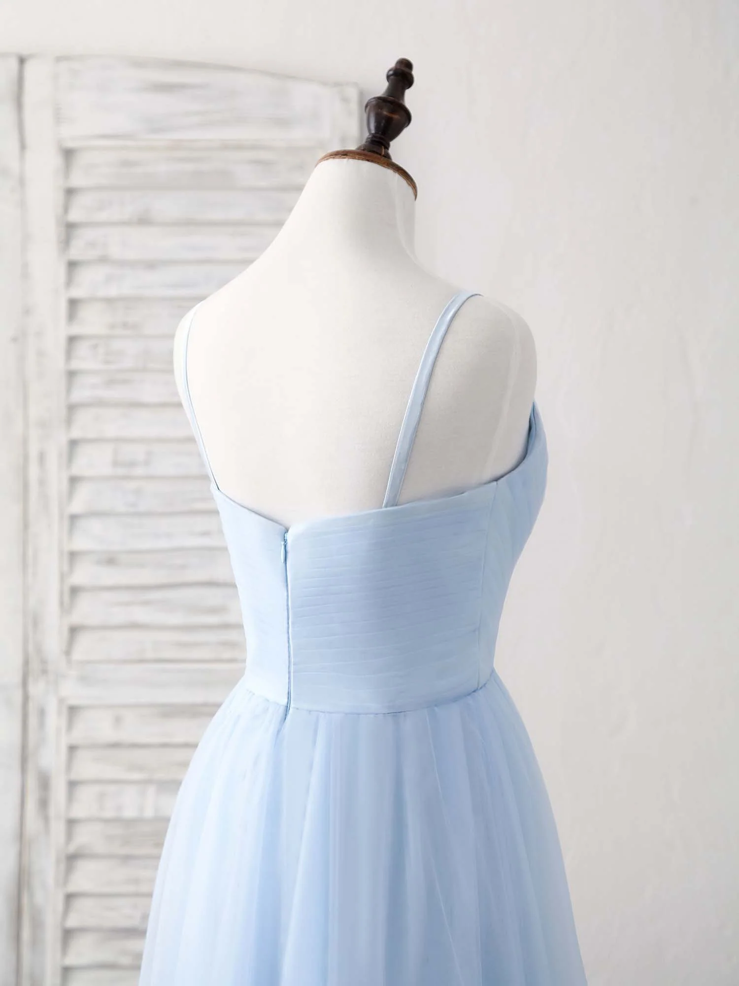 Hellblaues A-Linien-Partykleid aus Tüll für formelle Anlässe, Brautjungfernkleid, DP1442