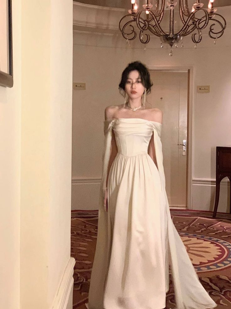 Ivory Off Shoulder A-Line Long Prom Dress Elegant Party Dress,DP1486