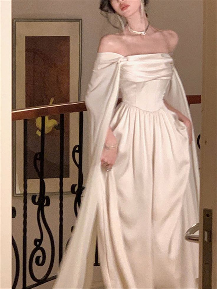 Ivory Off Shoulder A-Line Long Prom Dress Elegant Party Dress,DP1486