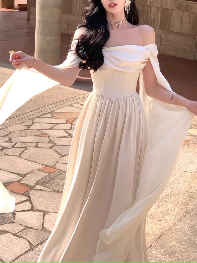 Ivory Off Shoulder A-Line Long Prom Dress Elegant Party Dress,DP1486