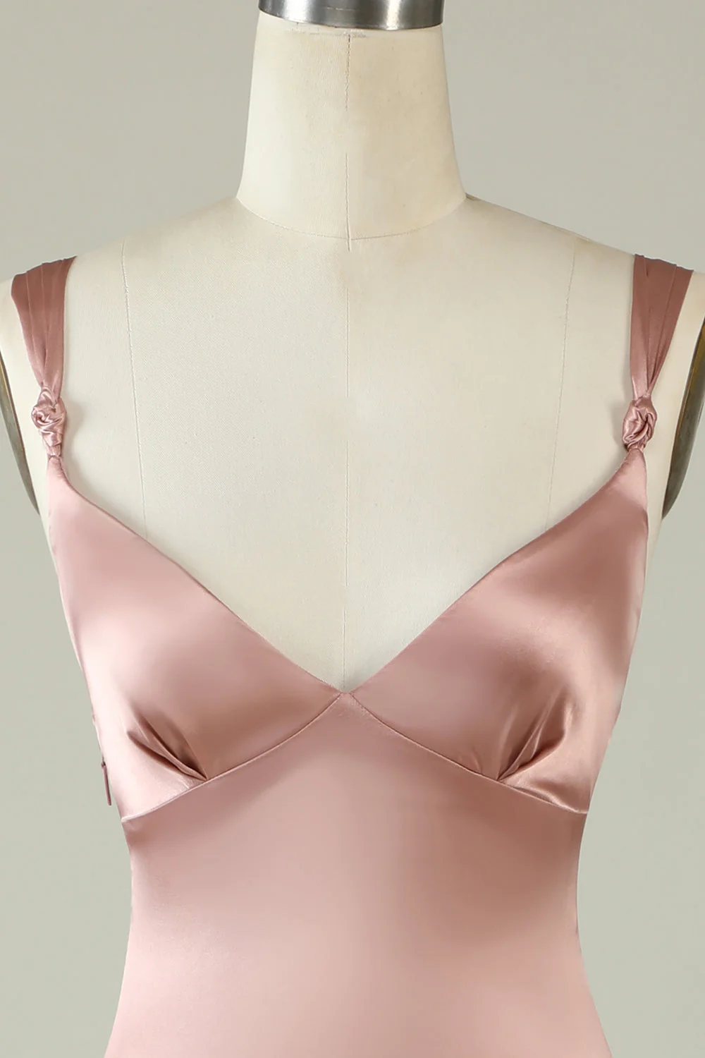 Rosa Satin Langes Ballkleid mit V-Ausschnitt und Trägern, DP1504
