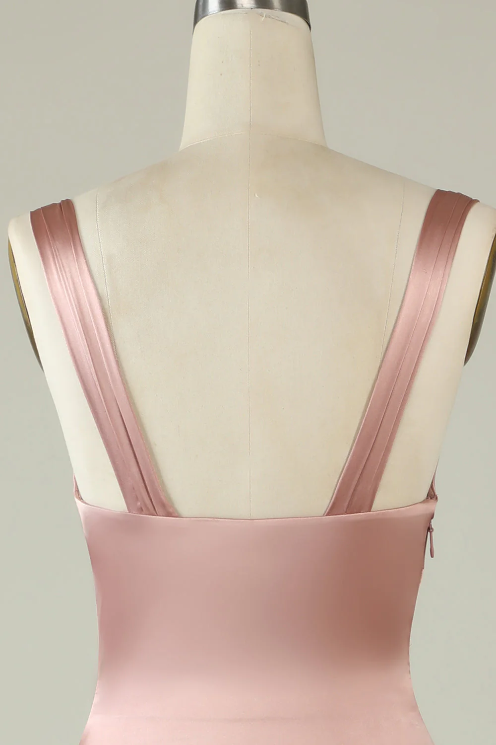 Rosa Satin Langes Ballkleid mit V-Ausschnitt und Trägern, DP1504
