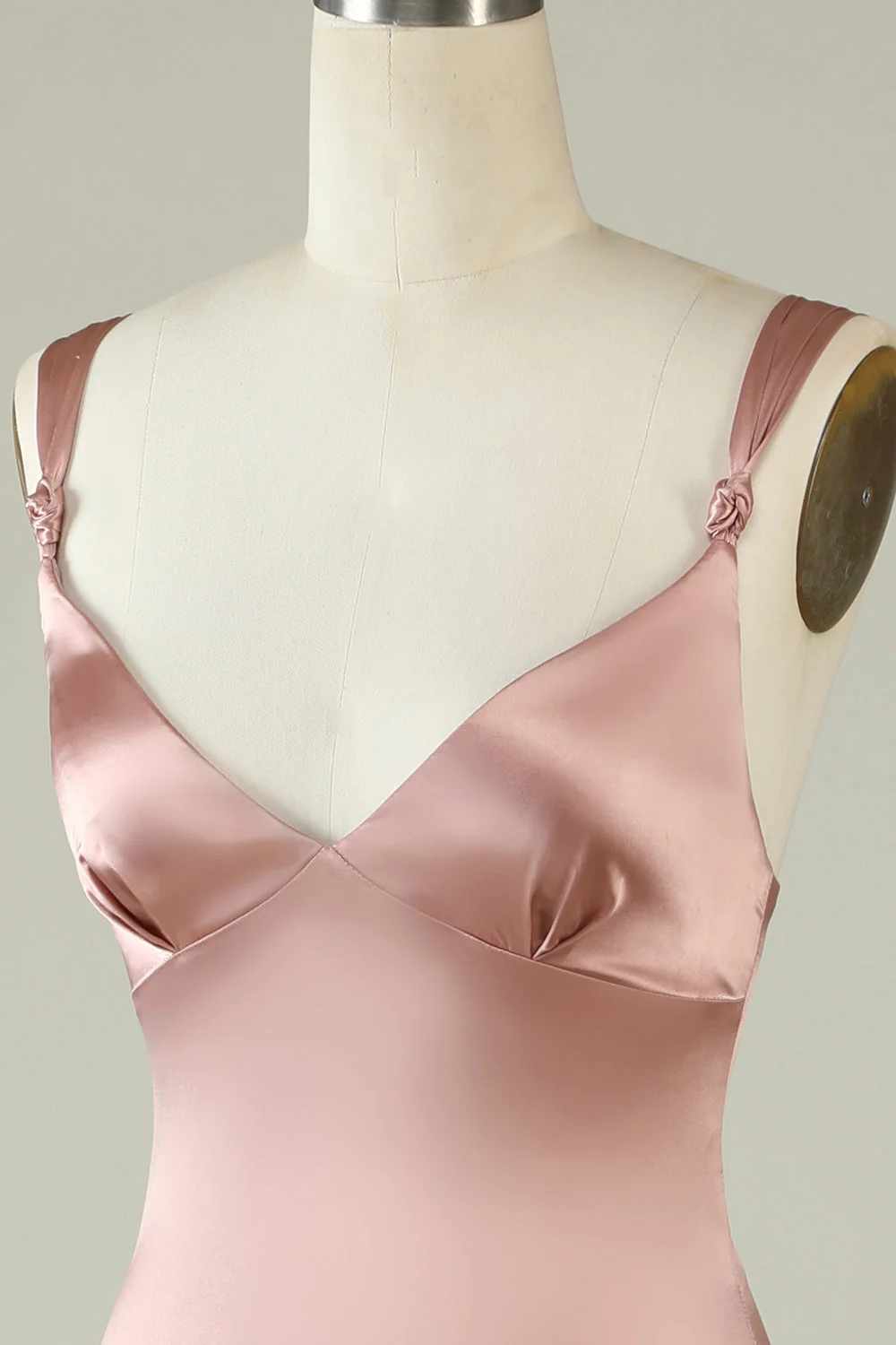 Rosa Satin Langes Ballkleid mit V-Ausschnitt und Trägern, DP1504