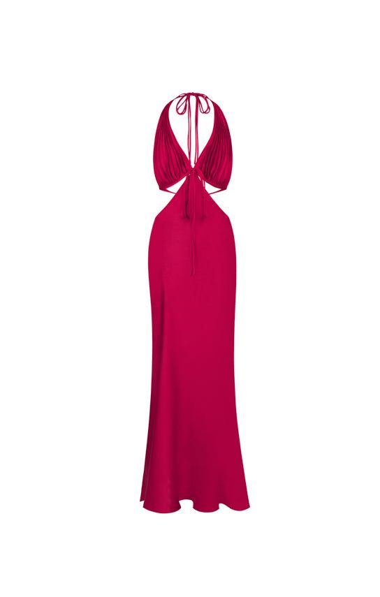 Fuchsia Neckholder Rückenfreies Hochzeitsgastkleid Partykleid,DP1513