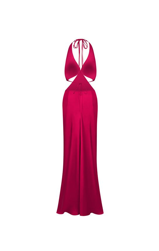 Fuchsia Neckholder Rückenfreies Hochzeitsgastkleid Partykleid,DP1513