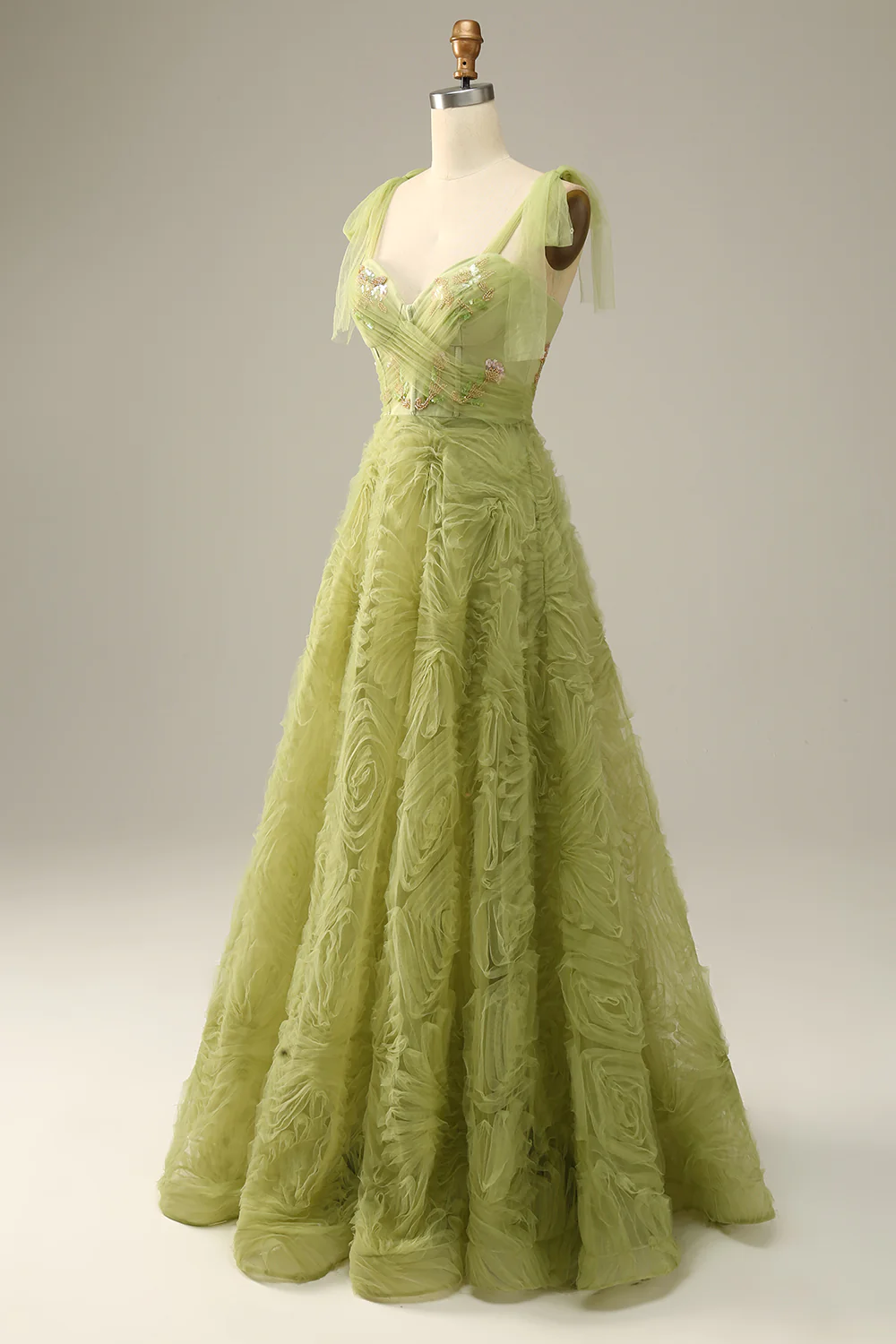 Green A-Line Beading Tulle Long Prom Dress Elegant Party Dress,DP1518