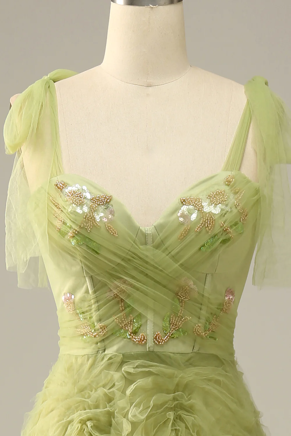 Green A-Line Beading Tulle Long Prom Dress Elegant Party Dress,DP1518