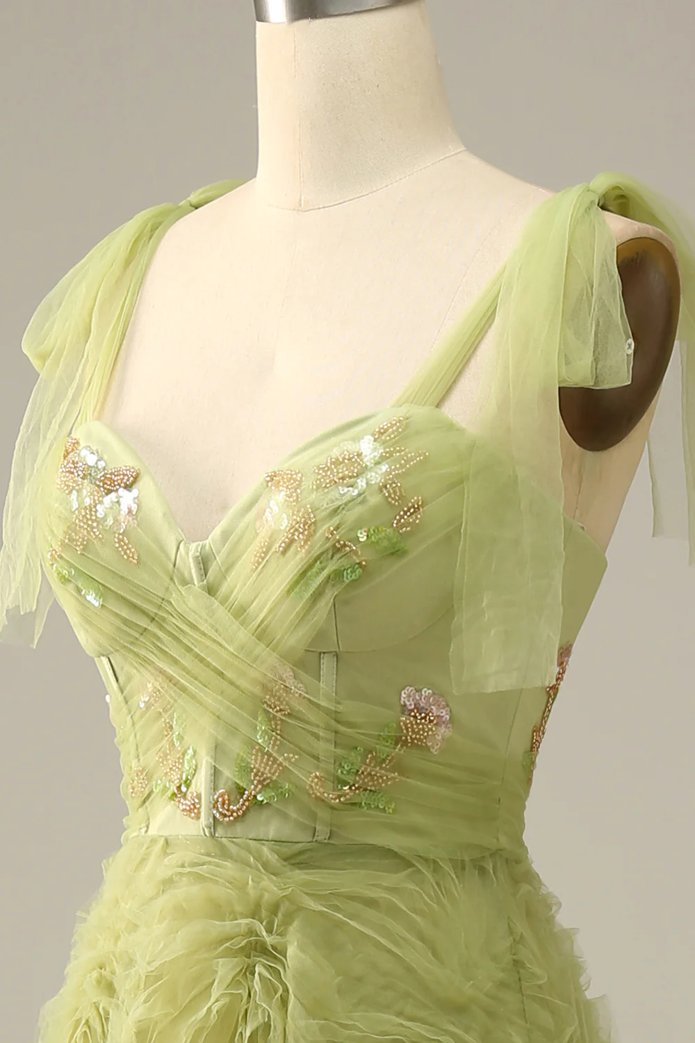 Green A-Line Beading Tulle Long Prom Dress Elegant Party Dress,DP1518
