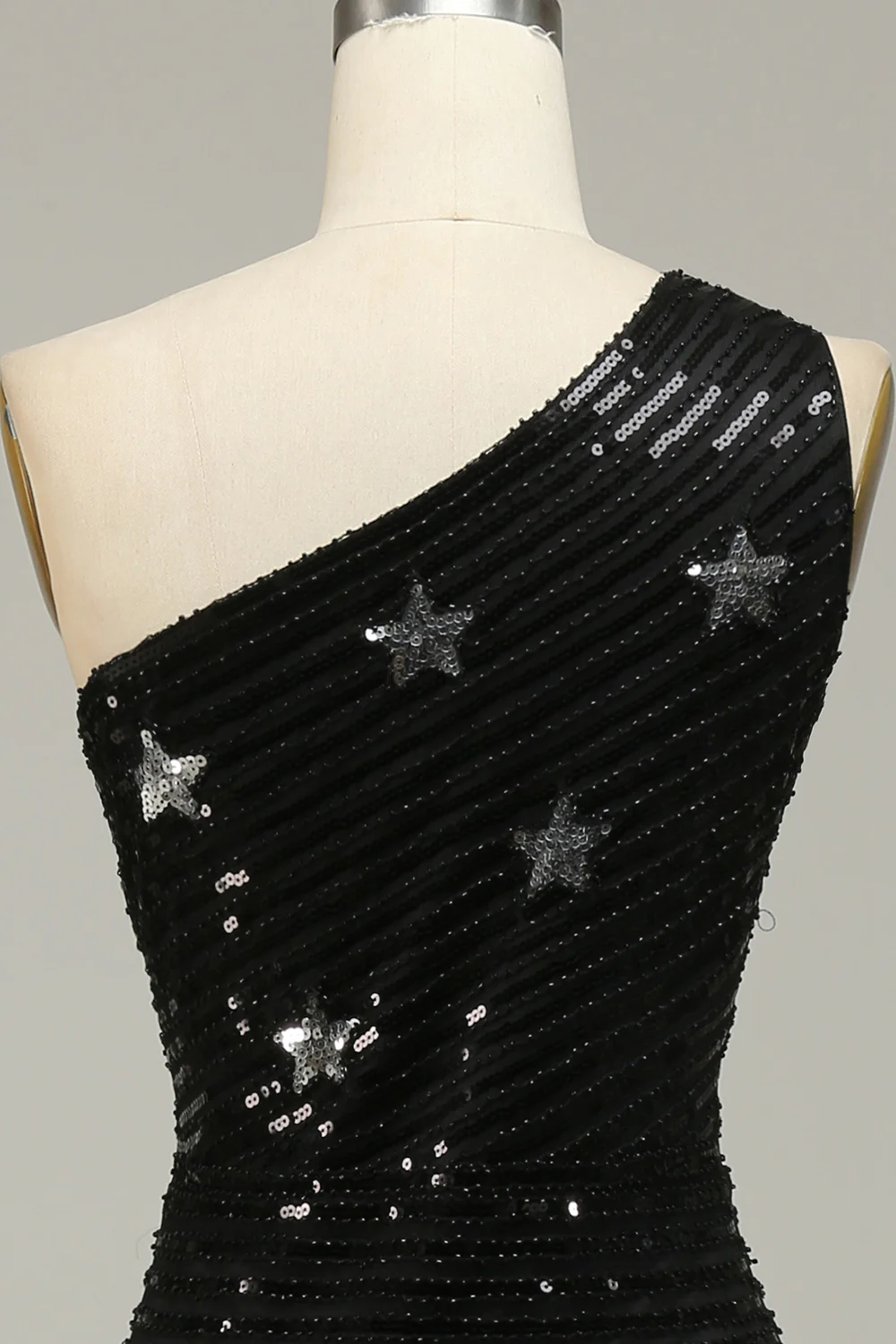 Robe de bal longue noire asymétrique à paillettes et étoiles, DP1524