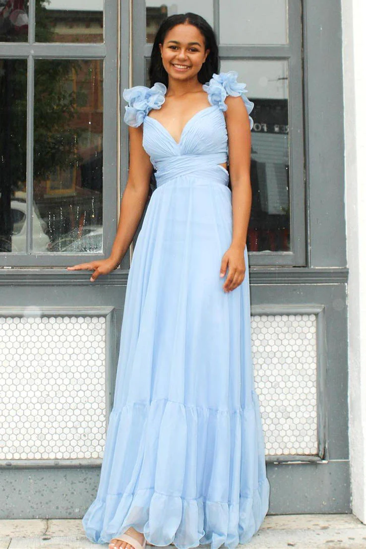 Pink A-Line Lace-Up V-Neck Ruffle Pleated Long Prom Dress,DP1560